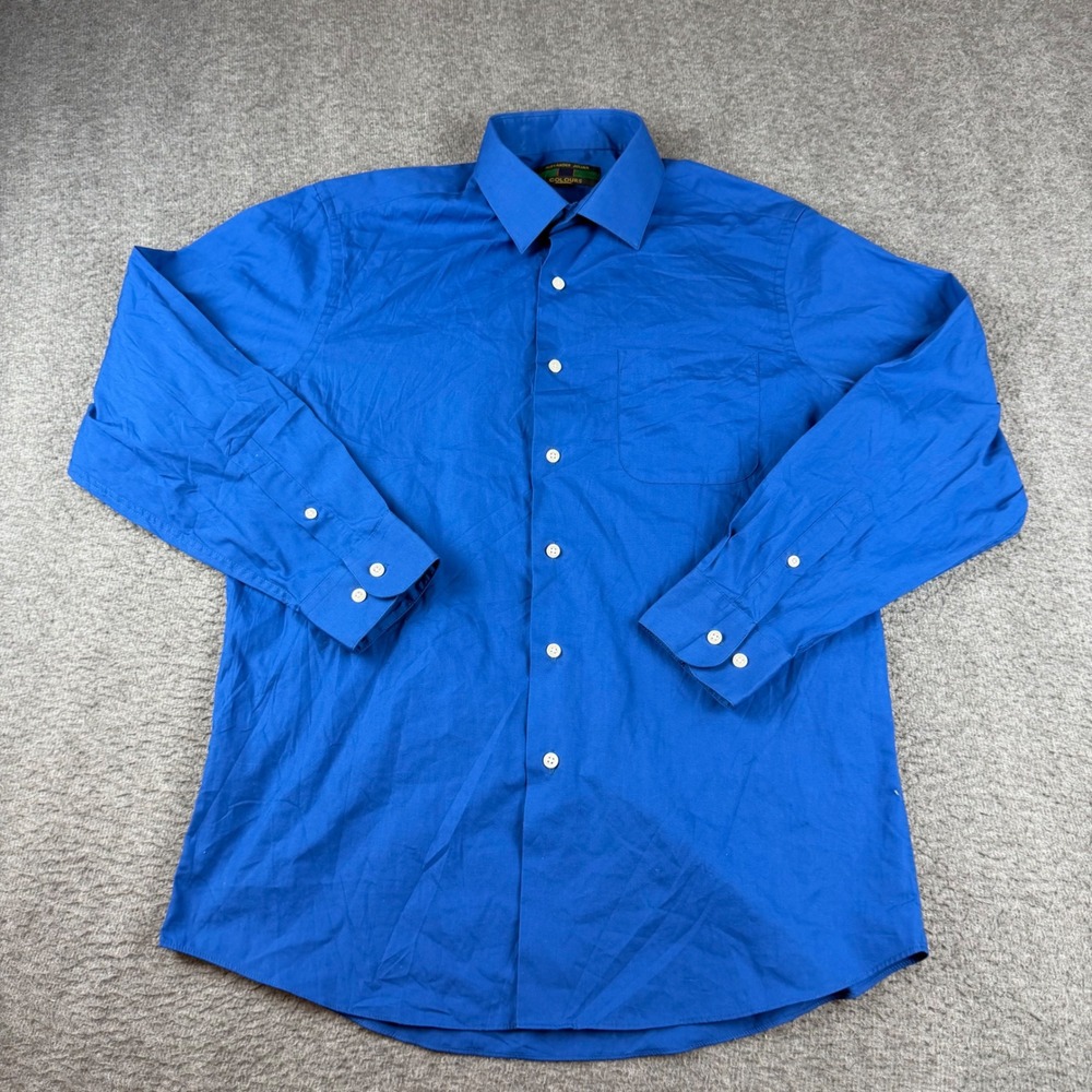 Alexander Julian Button Down Shirt Men's M Blue Long Sleeve Solid Cotton Blend